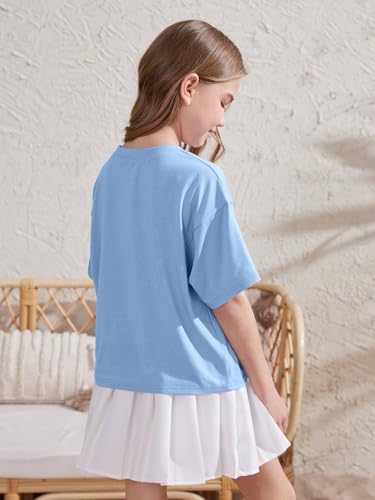 Image of ZDC Girls Athletic Oversized Crop Tops Kids Drop Shoulder Short Sleeve T Shirts Workout Tees