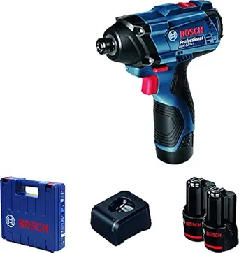 Bosch GDR 120-LI Cordless Impact Driver / Wrench, 2 Gear, 100 Nm, 1/4'' Hex, Soft Grip, 1.1 kg + 2 x battery GBA 12V 2.0Ah, Charger GAL12-40, 1 Year Warranty