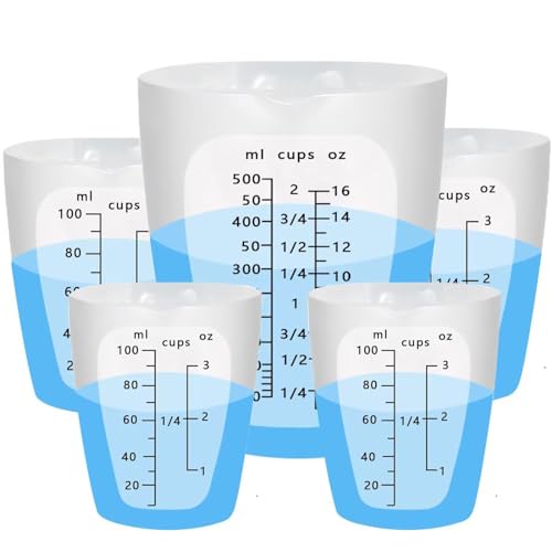 Juego de 5 vasos medidores de silicona 500 y 100ml miniatura 1