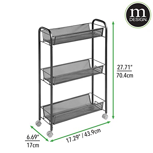 Mdesign Steel Rolling Utility Cart Storage Organizer Trolley With 3 Basket Shelves For Laundry Room, Mudroom, Garage, Bathroom Organization - Holds Detergents, Hand Soap - Biro Collection, Black #TOP7
