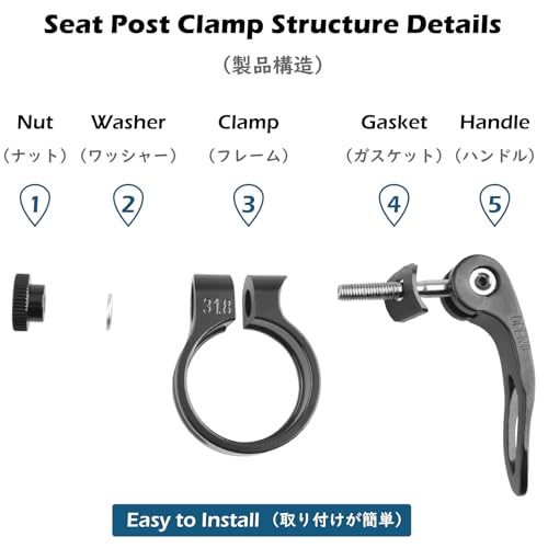 image for TRIWONDER Bike Seat Post Clamp - 28.6mm, 31.8mm, 34.9mm Quick Release 