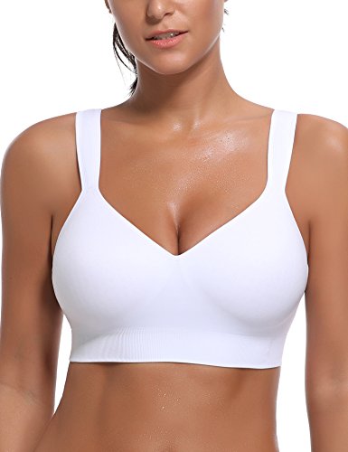 Wingslove Women's Seamless Wirefree Sports Bra Medium Impact Bras (Pure White, 36A)