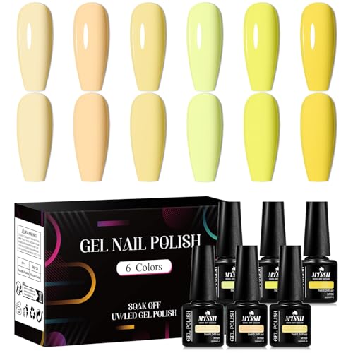 MTSSII Yellow Gel Nail Polish Set, 6 Pcs Pastel Yellow Light Yell...