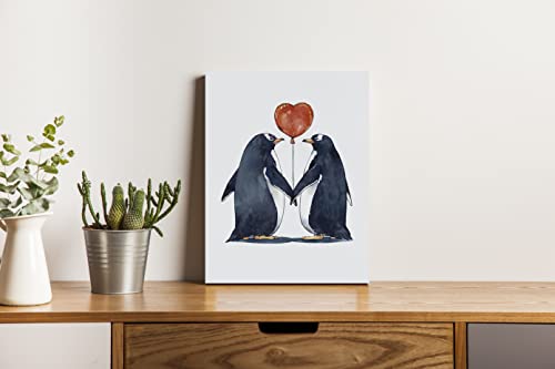 Nogrit Penguin Lovers Penguin Couple With Heart Canvas Wall Art 11×14 Inch Love Themed Decor For Home Bedroom Living Room Wedding Room,Newlywed Couples Gifts, Valentine Wedding Gifts #TOP1
