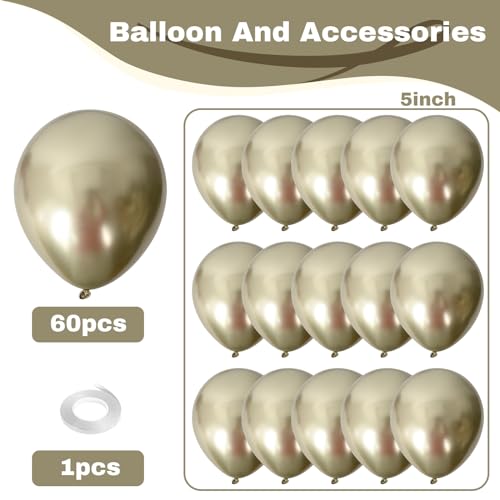 Image of Jobkoo 60 Pcs Light Gold Balloons 5Inch Metallic Gold Chrome Balloons Champagne Gold Party Balloons Small Golden Latex Helium Balloon for Birthday Valentines Day Anniversary Wedding Party Decorations