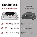 CUSIMAX Electric Hot Plate 1500W Single Burner Cast Iron Hot Plates for cooking Portable Stove Electric Burner with Adjustable Temperature Control Silver Stainless Steel Non-Slip Rubber Feet - Image 4
