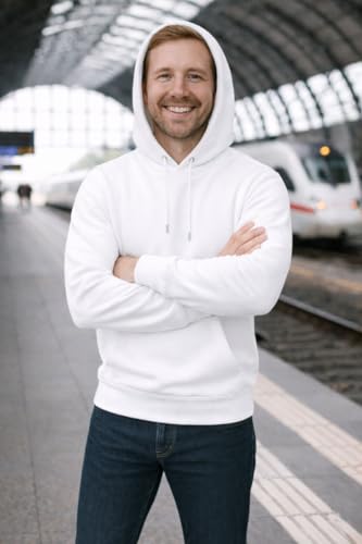 ISTANBUL MODEL Hoodies for Men, Cotton Blended, Sweatshirt Hoodie (Capicchu) with Front Pocket (White, L)