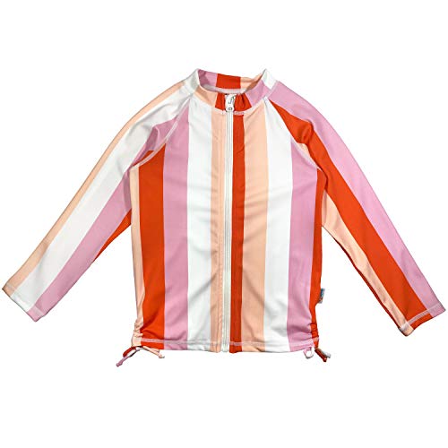 SwimZip Girl UPF 50+ Long Sleeve Zip Rash Guard Swim Shirt 12-14 / Peach Stripes