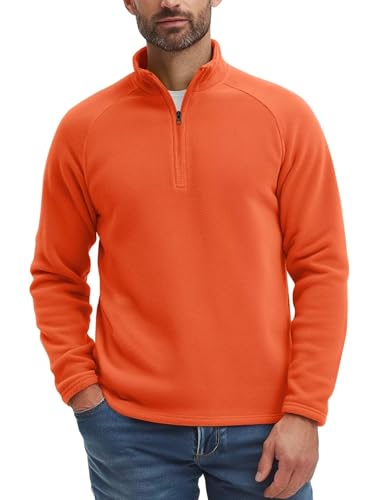 Zengjo Mens Quarter Zip Fleece Pullover Thermal(Orange,L)