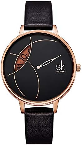 SHENGKE Fashion Watch Leather Strap Simple Decent Casual Fashion Quartz Watch (Less is More) Watch Easy to Read Black