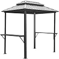Anraja Grill Gazebo 8x6ft Outdoor BBQ Gazebo Hardtop Canopy Double Roof Aluminum with Shelves Serving Tables for Patio Lawn Deck Backyard and Garden (Grey)