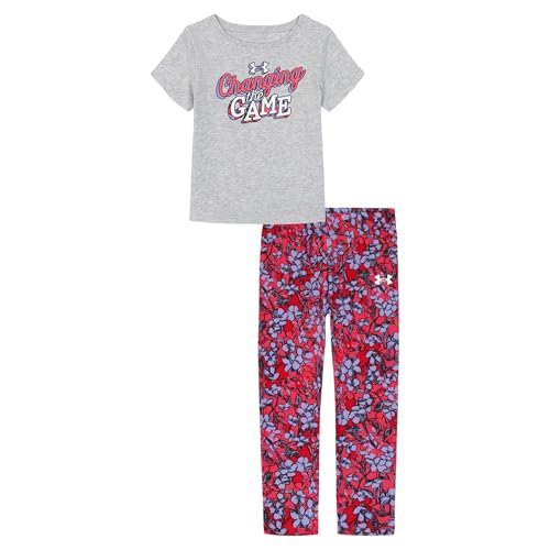 Under Armour Girls' 2-piece Short Sleeve Tee and Leggings Set, Soft & Comfortable, Mod Gray Printed, 6