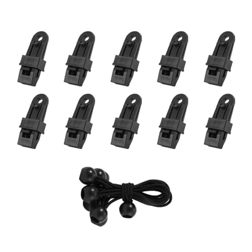 Awning Clamps RV Canopy Tent Clips Windproof Plastic Safety Buckle for Outdoor Camping Picnic Adventure Set of 10 with Elastic Rope