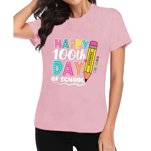 Image of 100th Day of School Shirt for Women Teacher Graphic T-Shirt Funny Teach Short Sleeve Tee Tops