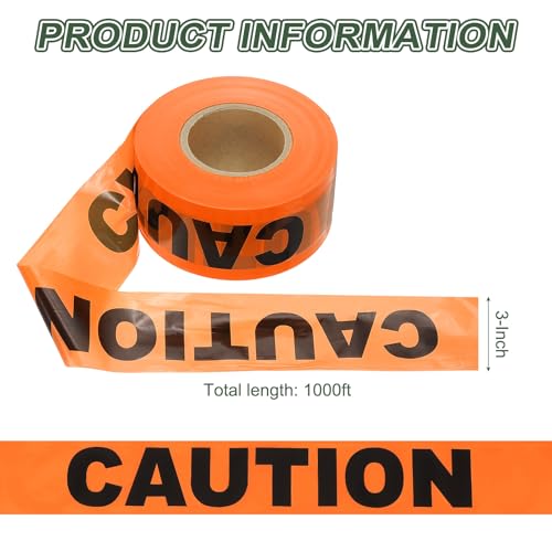 YOKIVE 1000ft x 3\" Warning Tape, High-Visibility PE Floor Marking Roll Caution Tape for Flagging Construction Outdoor Warning, Orange (Caution)