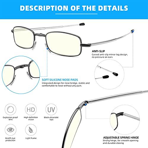 Image of Reading Glasses Blue Light UV Blocking, Compact Foldable Spring Hinge Readers with Soft Nose Pad for Men Women 2 Pack Black /Red +2.5