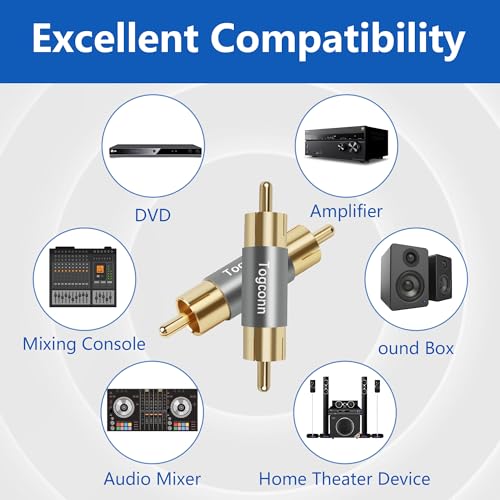 Togconn RCA Male to Male Adapter 2Pack, Gold Plated Dual RCA Coupler Connector for Audio Video Extension - Thumbnail 5