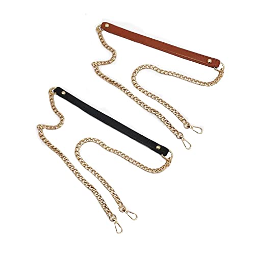 ChaîNe de Sac Sangle en Cuir ChaîNe de Sac à ChaîNe Bandouliere Sac à BandoulièRe ChaîNe de Remplacement ChaîNe en MéTal Sangle d'éPaule en Pu Cuir Avec ChaîNe pour Fabrication de Sacs,Noir,Brun,2Pcs Cover