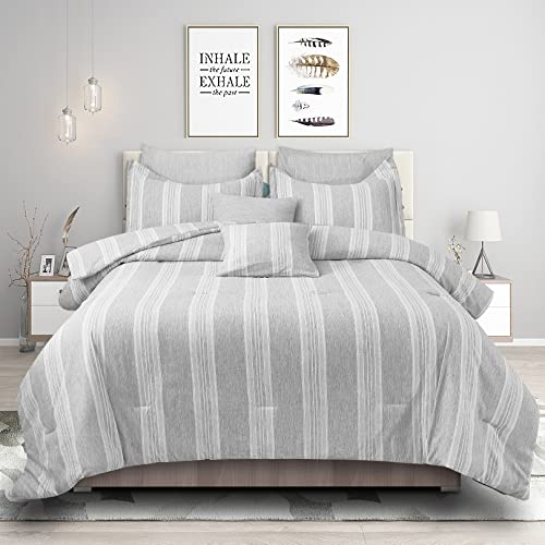 Bedspick Cal King Comforter Set,108X102 Inches California King Comforter All Season Down Alternative Reversible Cationic Dyeing Striped Oversized Comforter Bedding Set With 2 King Size Pillow Shams #TOP1