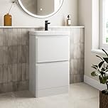 Affine® 500mm Bathroom Vanity Unit With Wash Basin Ceramic Sink, Single Tap Hole, 2 Soft Close Drawers, Cloakroom Storage Furniture Freestanding Storage, Fully Assembled, Modern Curved, White Gloss