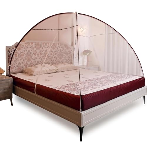 Image of Mosquito net for King Size Bed | Mosquito net Double Bed | Bed Queen Size Foldable Machardani | Polyester 30GSM Strong Net | PVC Coated Corrosion Resistant Steel Wire - Maroon