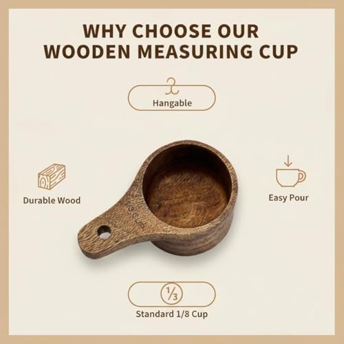 Cucharón medidor de madera de acacia 1/3 taza miniatura 3