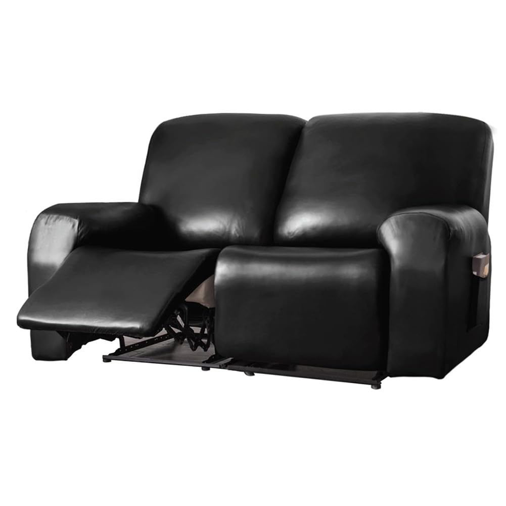FANSU Housse de Fauteuil Relax Extensible 2 Places, Cuir PU Housse de Fauteuil Relax Inclinable Electrique avec Poche, 6 Pièce Protege de Meubles pour Canapé (2 Places,Noir)
