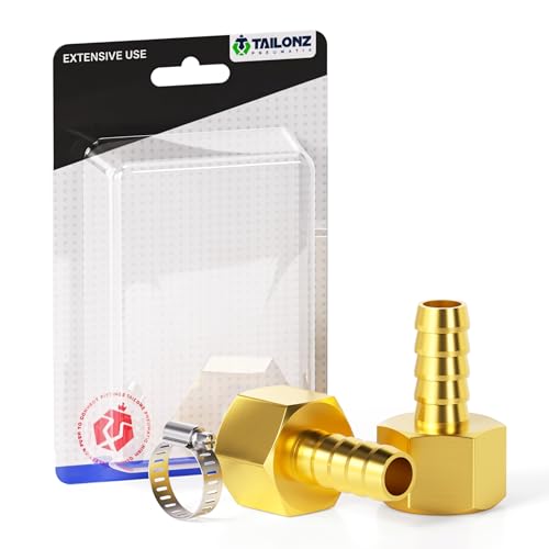 TAILONZ PNEUMATIC 3/8 Inch Barb x 1/4 Inch NPT Brass Female Hose Fitting Connector（Pack of 10）