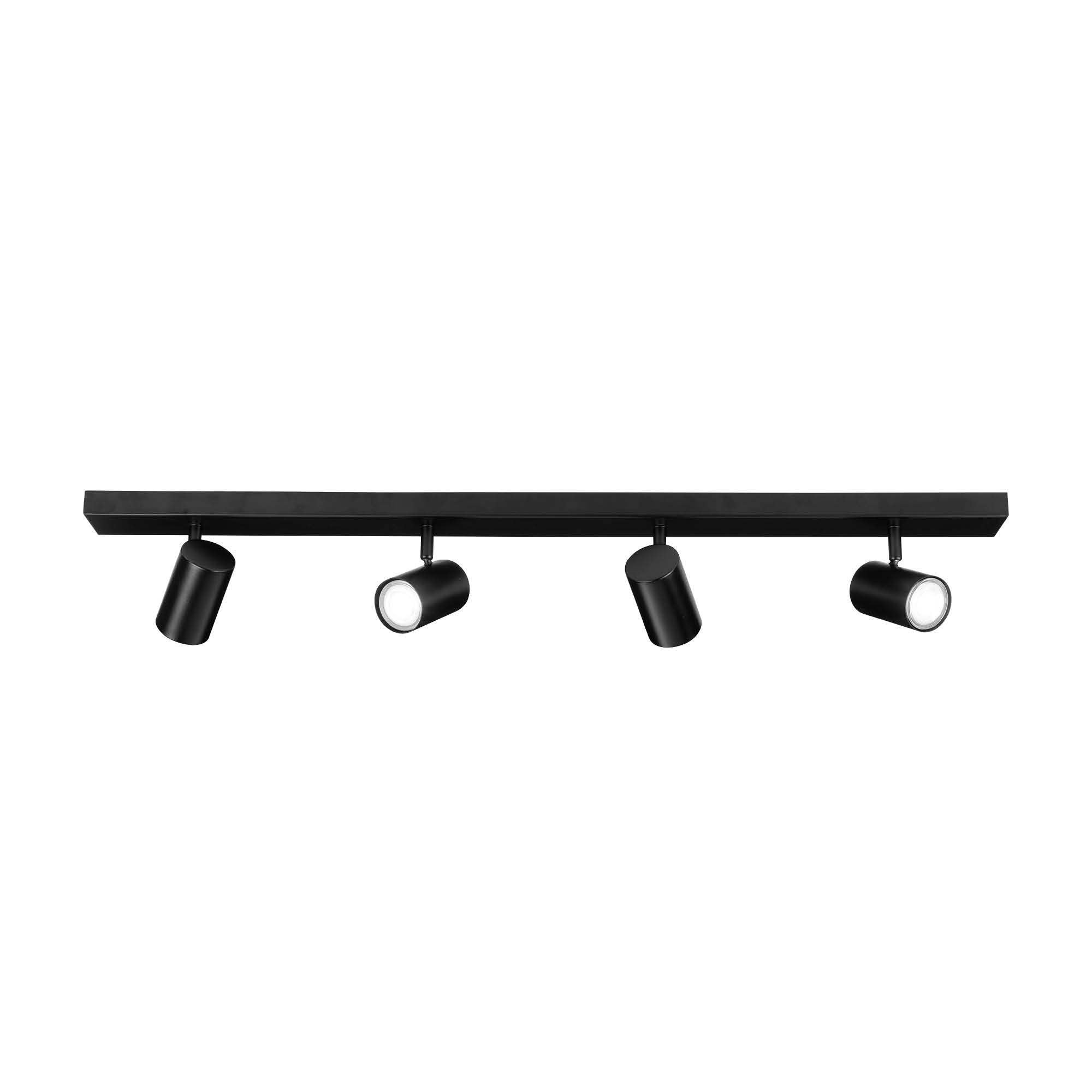 Ledvion 6500K - Led Ceiling Spotlight, Black 4-Light, Dimmable, 5W, Rectangular, Gu10 Fitting, Ip20, Tiltable, Includes Gu10 Lamp