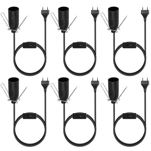 Vegena 6 Piezas Cable Para Lámpara De Sal, Adaptador De Lámpara Con Enchufe, Con Interruptor Y Eu Enchufe Portalámparas E14 De 1,8 M, Para Lámpara De Lámpara De Pie, Colgante, Lámpara De Sal - Negro