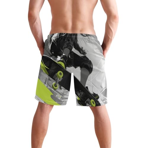 Minimalist Line Cool Girl Green Black Plus Size Shorts Quick Dry Elastic Board Shorts Swim Trunks 8”/ 9” Long Holidays XXL3