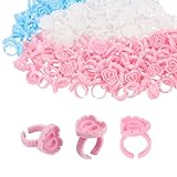 EJRUP 300 Pièces Colle Bagues Support,Colle de Cils Glue Anneaux Tatouage D'encre Anneaux Jetables,Accessoire Fournitures pour Cils Extensions,Maquillage et Sourcils (Multicolore)