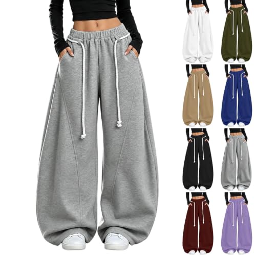 GOSEAGOTOFUN Barrel Sweatpants Women Baggy Fleece Lined Sweat Pants High Waisted Wide Leg Casual Pants Fall Fashion Joggers Grey Small - image 1