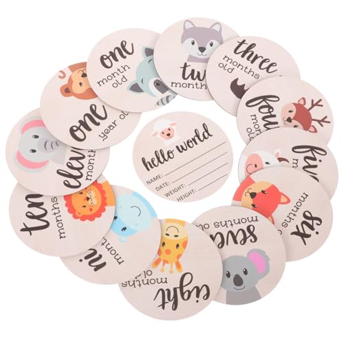 RORPOIR 赤ちゃんの年齢マイル記念品 木製月間マイルストーンカード 13 個セット マイルストーン木製サークル