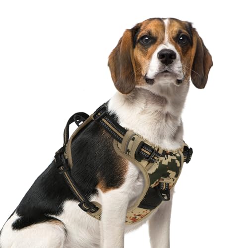 PUPTECK No Pull Tactical Dog Harness Medium Sized, Adjustable Reflective Dog Harness with Handle Easy Control, Comfortable Soft Padded Pet Vest Harness for Medium Dogs, Camouflage M