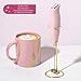 Paris Hilton Electric Handheld Milk Frother with Double Coil Head Whisk and Gold Metal Stand, Battery Powered (2 AA Batteries Required but Not Included), Pink