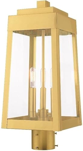 Miniatura 10 de Livex Lighting 20859-12 Oslo - Lámpara de techo para exteriores (3 luces, 24,75", acabado en latón satinado con cristal transparente)