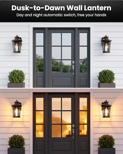 Image of Gleamz Large Exterior Lighting Fixtures with GFCI Outlet, Oil Rubbed Bronze Dusk to Dawn Outdoor Lighting, Outdoor Porch Light for House, Garden, Doorway, Garage, Waterproof, Anti-Rust