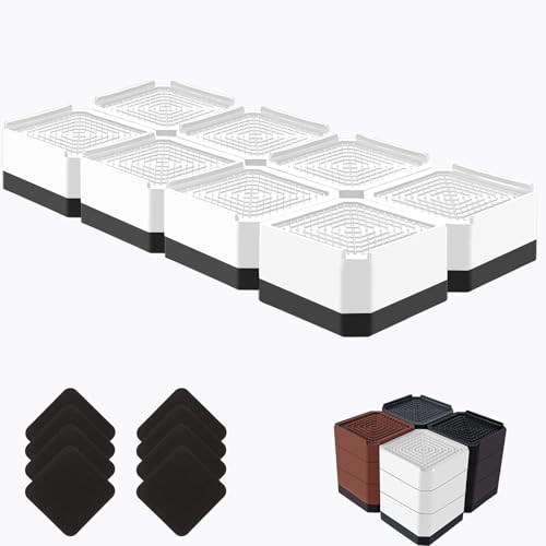 Bed Risers Heavy Duty, Adjustable Furniture Riser Blocks Lift 1.5, 3, 4.3 inches for Couch Table Desk Sofa Chair Legs, Refrigerator, Washing Machine - Support up to 4000 lbs (White 8 Pack, 1.5 inch)