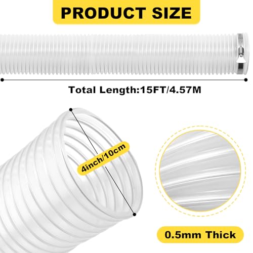 NICALAS 4"x15' Dust Collection Hose, PVC Flexible Tube with Steel Clamps by Nicalas - Image 2
