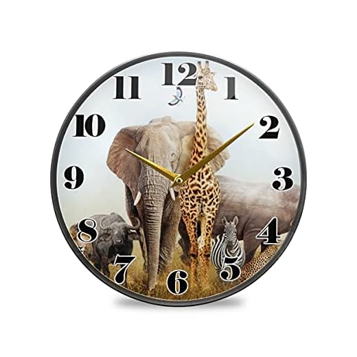 ALAZA Animal Elephant Lion African Safari Wall Clock Battery Operated Silent Non Ticking Clocks for Living Room Decor 12 Inch / 9.5 Inch