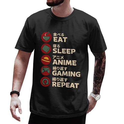 Eat Sleep Anime Gaming Repeat Shirt for Men Eat Sleep Anime Shirts for Men Japanese Otaku for Anime Lovers Unisex Japanese Graphic Tshirt Women - Women (Black-M)