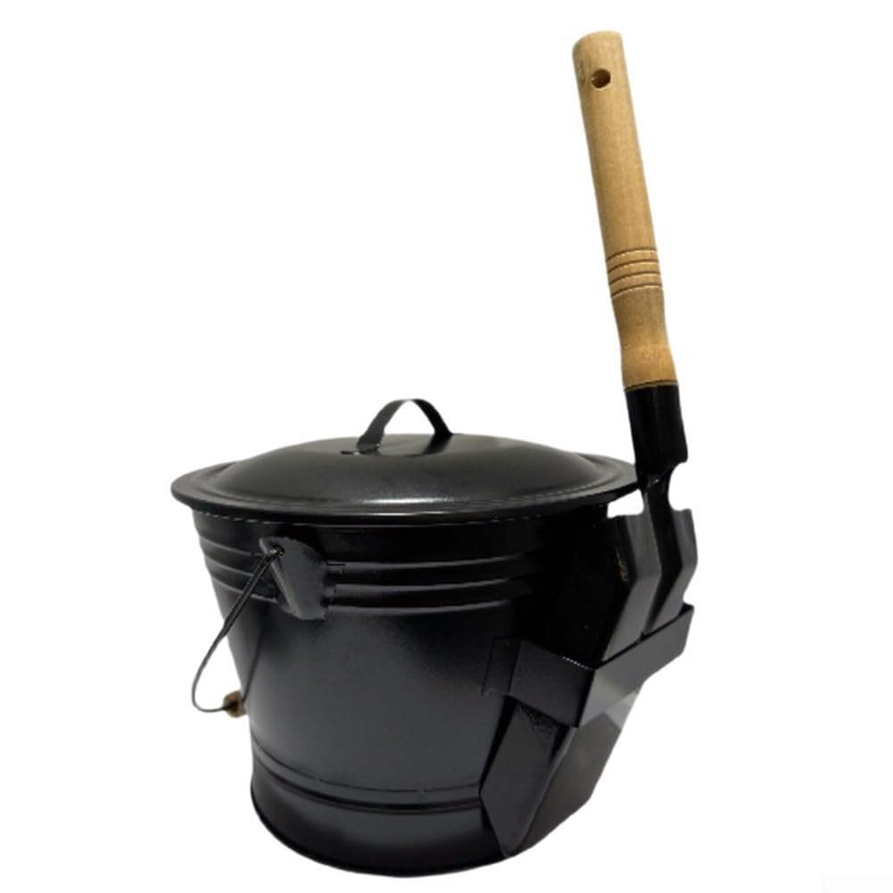 Secchio per cenere con coperchio, secchio rotondo ignifugo per carbone con pala per caminetti casa inverno set da due pezzi