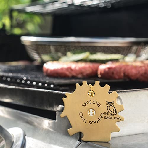 Sage Owl Bristle-Free Brass BBQ Grill Scraper – Safe Grill Cleaner for Outdoor, Porcelain, and Smoker Grills – Kitchen Gadgets, Barbecue Grilling Tools - Unique Gifts for Men Who Have Everything