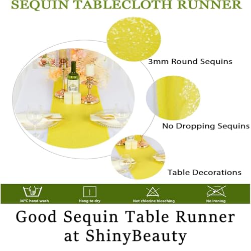 ShinyBeauty Yellow Sequin Table Runner-12 by 72-Inch-Sequin Table Runners 2 Pack Table Runner Christmas Table Cover for Thanksgiving Wedding Birthday Party Decorations (12x72 x2pc, Yellow) by ShinyBeauty - Image 2