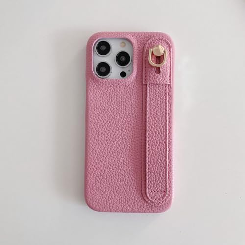 Étui en Cuir Litchi pour iPhone 13 Pro Max Rose Housse de Protection Tendance