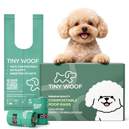 Hundekotbeutel für kleine Hunde – Biologisch abbaubar & kompostierbare Hundekotbeutel mit Bindekordel | TINY WOOF Mini Kotbeutel für Hunde (360 Stück) Chihuahua, Pomeranian, Toy Poodle und Welpen
