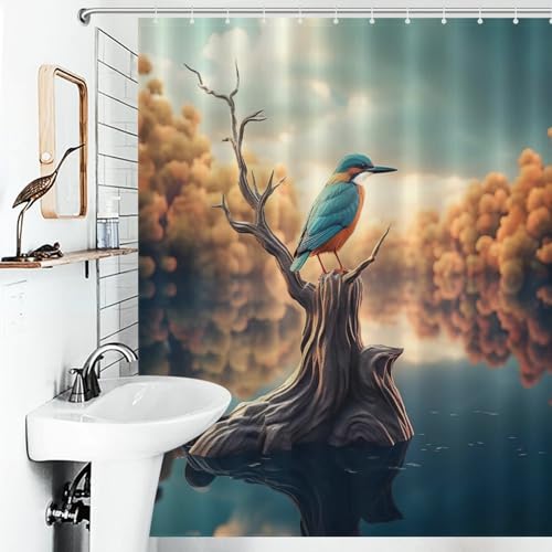 Rideau de douche oiseau en tissu polyester imperméable 152x183cm pour baignoire
