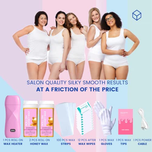 Waxeasy Roll On Wax Kit For Hair Removal 2024 Upgrade Includes Wax Heater Warmer Machine,Soft Roller Melt Wax,Strips,Wipes,Gloves Perfect For Brazilian,Face,Legs,Body At Home Depilatory Hard Sugar Waxing For Women #TOP1