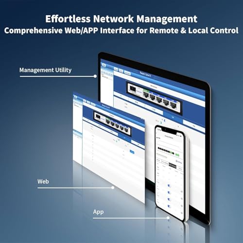 Image of Easy Smart Managed PoE Switch 5 Port Gigabit and SFP Slot, with 4 Gigabit Port PoE+@52W, Fanless&Metal Design, Plug & Play, VLAN Mode, Overload Protection